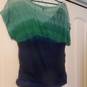 Blue and green lace top